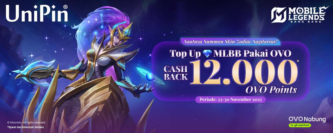 Berburu Zodiac Skin Sagittarius di MLBB? Top Up di UniPin Pakai OVO Dapat Cashback 12.000 OVO Points!